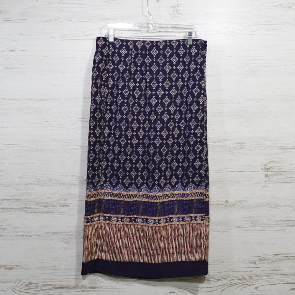 Lee David Collections Blue & Tan Wrap Skirt